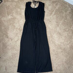 Max Studio Jumpsuit Womens L Black Wide Leg Shoulder Tie Resort Vacation NWT